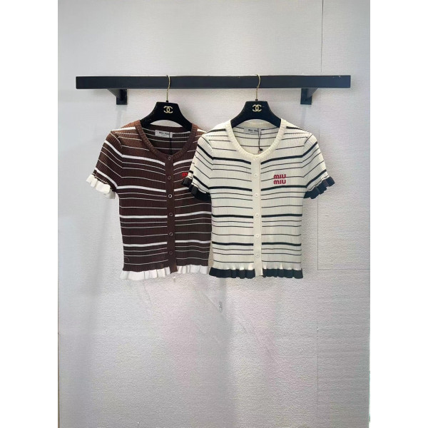 미우미우 투톤 스트라이프 반팔 가디건