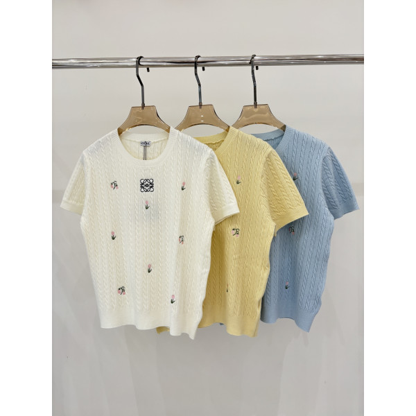 로에베 로고 자수 라운드넥 반팔