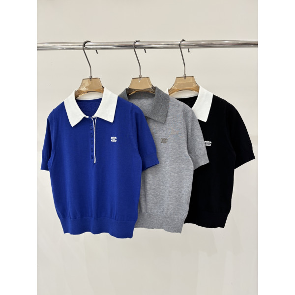 셀린느 자수 로고 니트 반팔 티셔츠