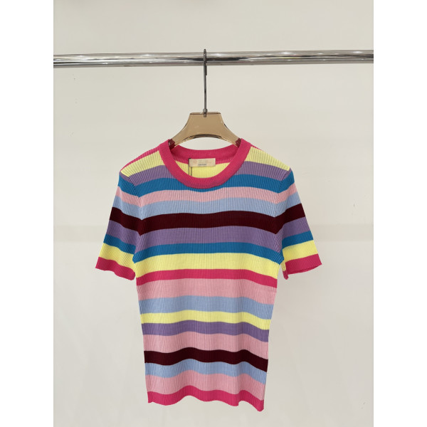 LP 스트라이프 컬러 니트 반팔