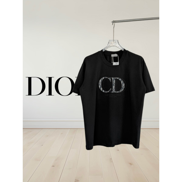 디올 자수 자카드 CD 반팔 티셔츠