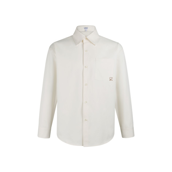 LOEWE 26SS翻领刺绣贴袋棉质长袖衬衫