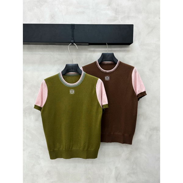 배색 반팔 니트