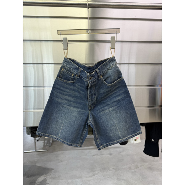 하이웨이스트 로고 데님 숏팬츠