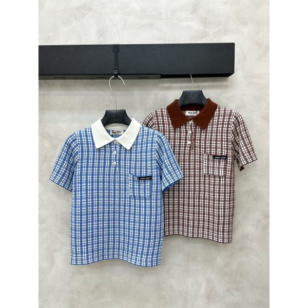 체크 카라 니트 반팔