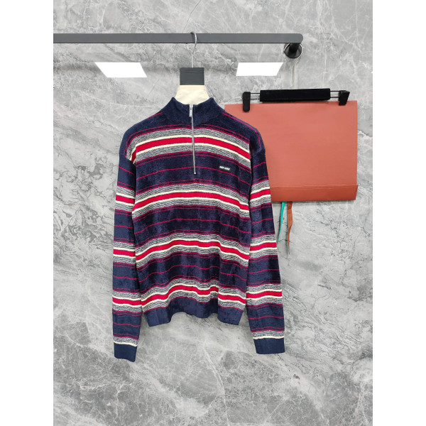 플란넬 반집업 스트라이프 스웨터