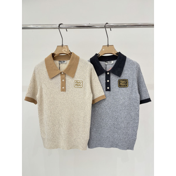 로고 패치 니트 반팔