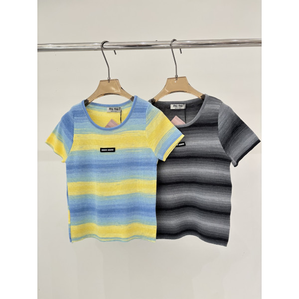 로고 패치 스트라이프 니트 반팔