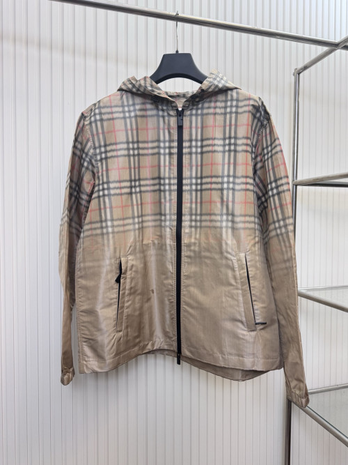 체크 패턴 그라데이션 후드 재킷