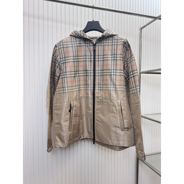 체크 패턴 그라데이션 후드 재킷