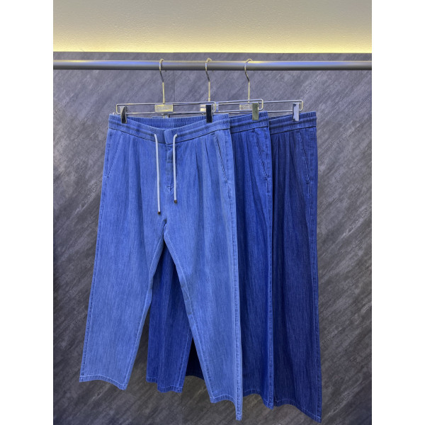 주름 장식 신축 지퍼 캐주얼 청바지