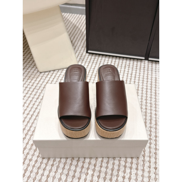 두꺼운 밑창 경사 굽 슬리퍼