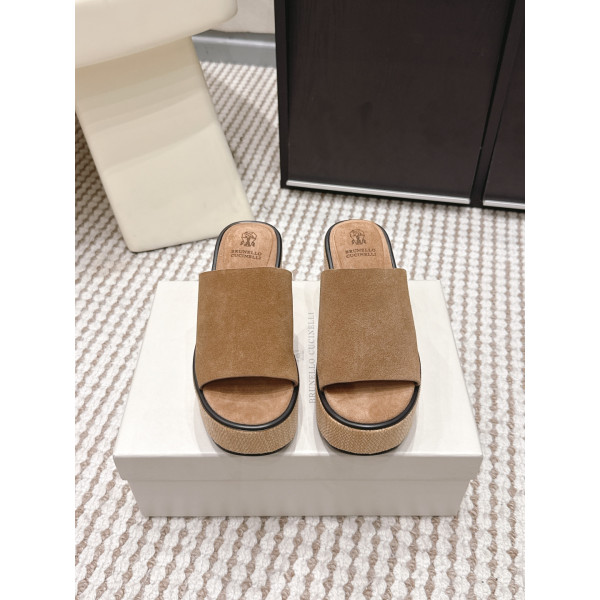 두꺼운 밑창 경사 굽 슬리퍼