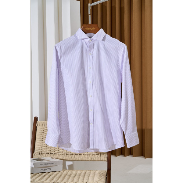 스퀘어 칼라 스트라이프 긴팔 셔츠