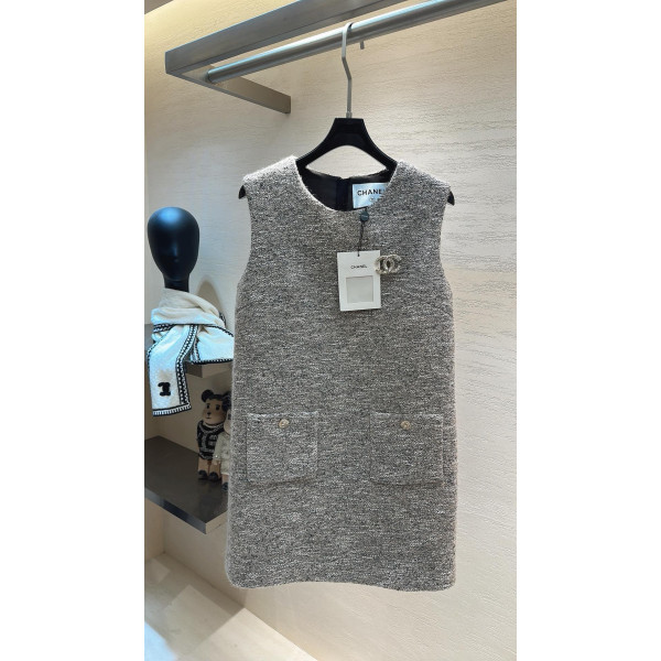 트위드 무袖 베스트 드레스