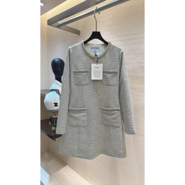 가벼운 거친 꽃무늬 트위드 원피스