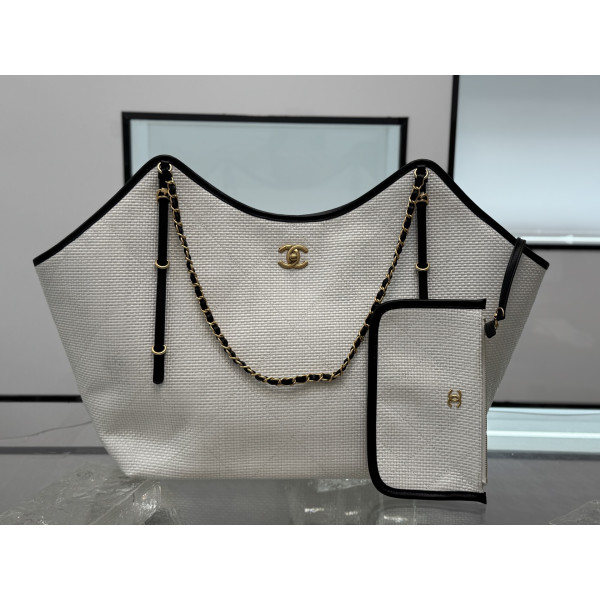 블랙 화이트 위빙 토트백