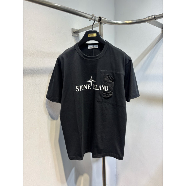 로고 프린트 포켓 풀오버 라운드넥 숏슬리브