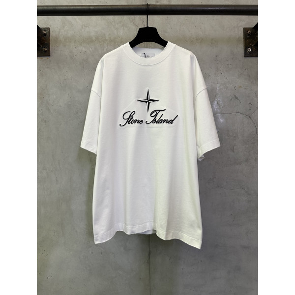 로고 자수 숏 슬리브 티셔츠