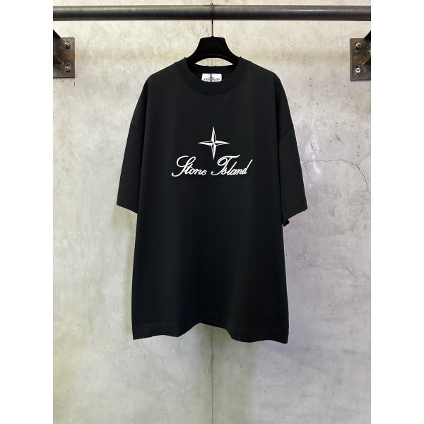 로고 자수 숏 슬리브 티셔츠