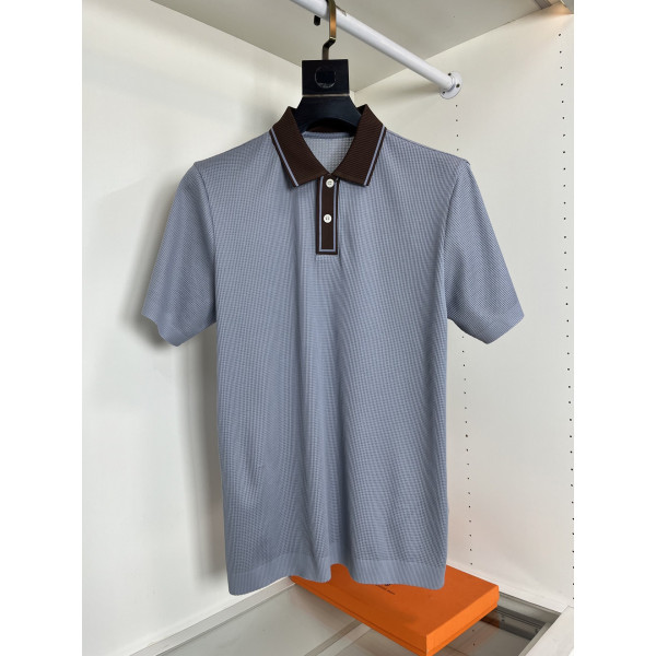 클래식 플립 칼라 니트 숏 슬리브 폴로 셔츠