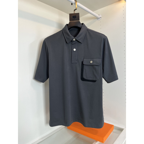 미크로 브로드 플립 칼라 숏 슬리브 티셔츠