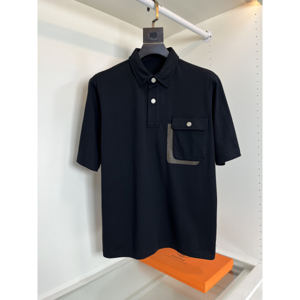 넓은 플립 칼라 반팔 티셔츠