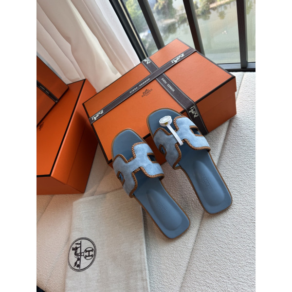 편직 H면 클래식 가죽 샌들