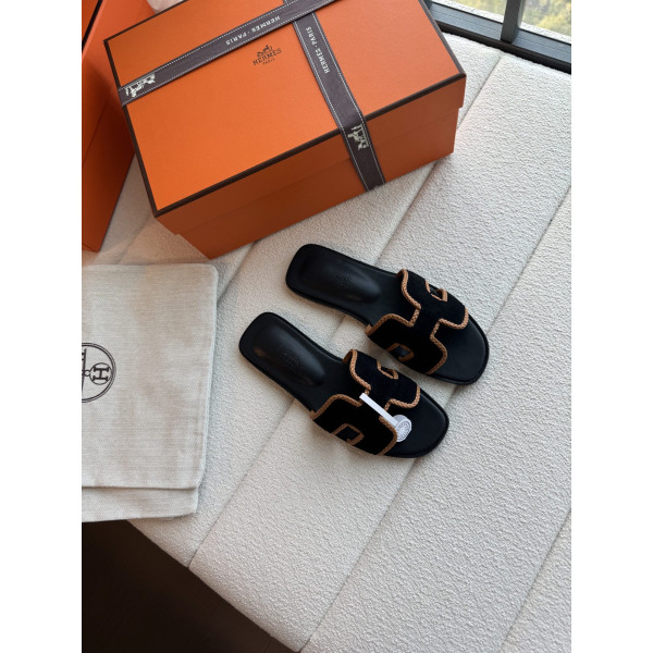 편직 H면 클래식 가죽 샌들