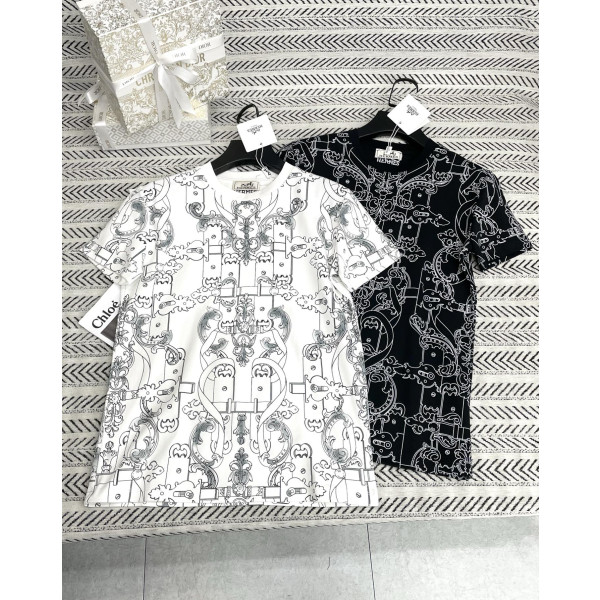 플라워 체인 인쇄 알파벳 패턴 티셔츠