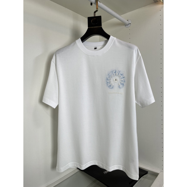 클래식 플라워 프론트 앤 백 헤비워크 디자인 미크로 브로드 라운드넥 숏슬리브 티셔츠