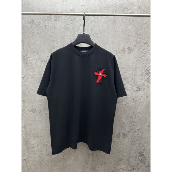 벨벳 패치 자수 반팔 티셔츠