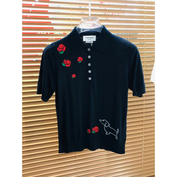 장미꽃 작은 개 니트 폴로