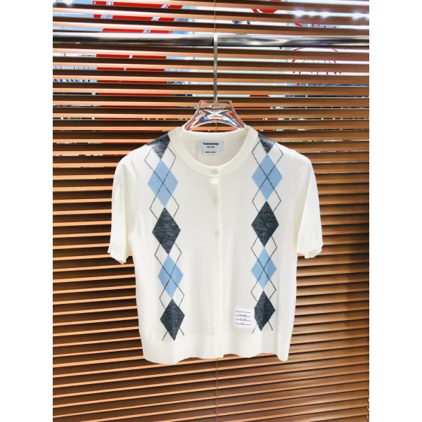 菱格 니트 라운드넥 오픈 카디건