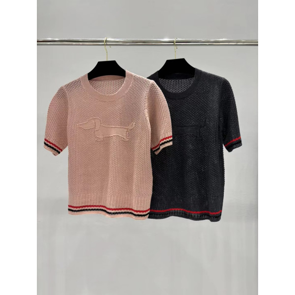 강아지 패턴 니트 홀로우 숏 슬리브