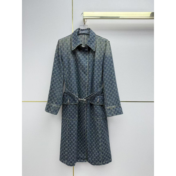 장키 플립 칼라 롱 슬리브 트렌치코트