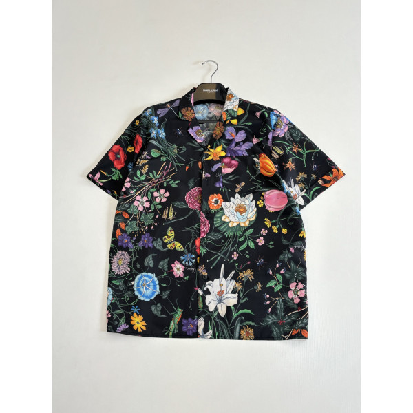 실크 인화 플립 칼라 반팔 셔츠