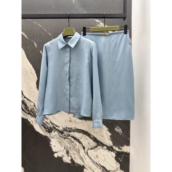 더블 G 자카드 실크 블라우스 반스커트 세트