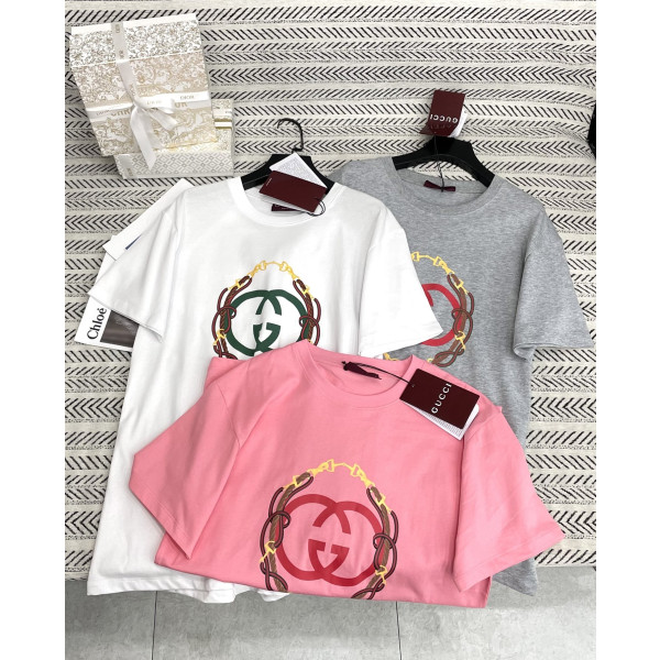 더블 G 체인 프린트 알파벳 패턴 티셔츠