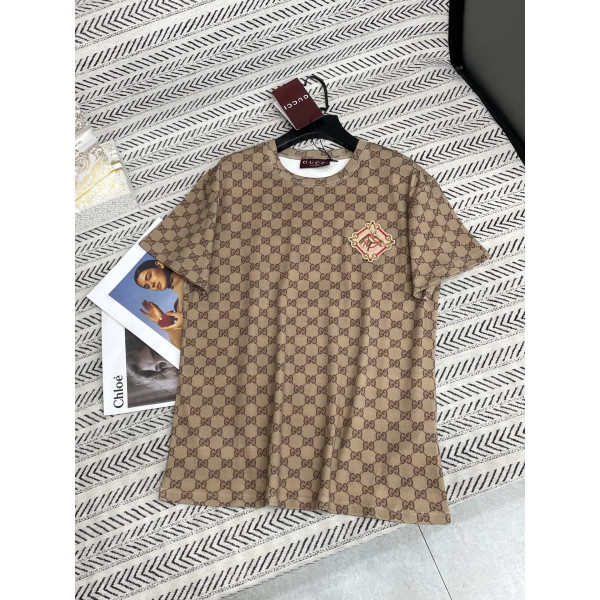 더블 G 플로럴 알파벳 패브릭 자수 스몰 호스 패턴 티셔츠