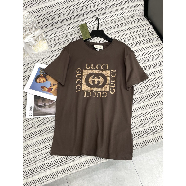 빈티지 더블 G 알파벳 인쇄 패턴 티셔츠