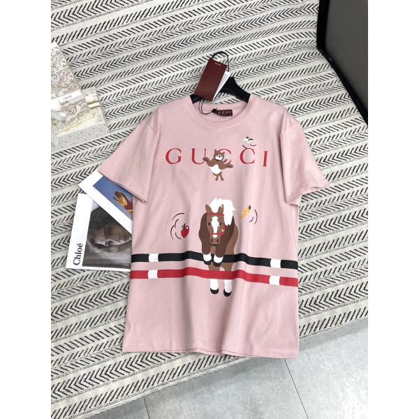 카툰 말 로고 패턴 티셔츠