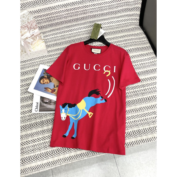 포니 프린트 알파벳 패턴 티셔츠