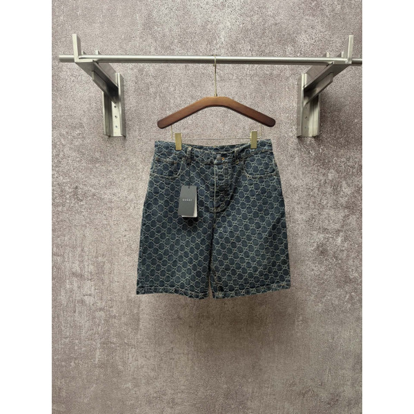 자카드 데님 워시 숏팬츠