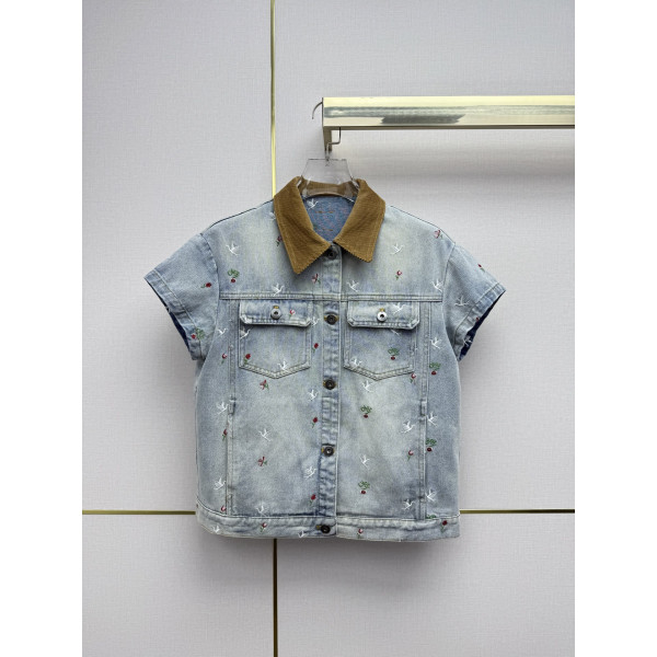 벨벳 칼라 숏슬리브 데님 재킷