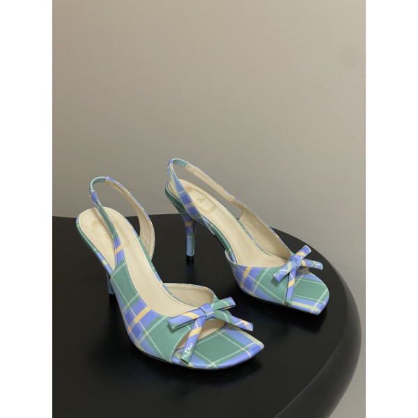 CD 로고 리본 오픈토 피시테일 백오픈 하이힐 샌들