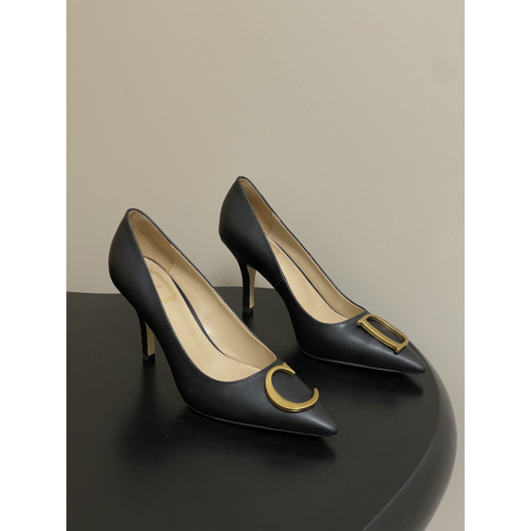 26ss早春新款Dior迪奥最新走秀款CD字母五金扣高跟鞋复古风细高跟单鞋小猫跟矮跟单鞋