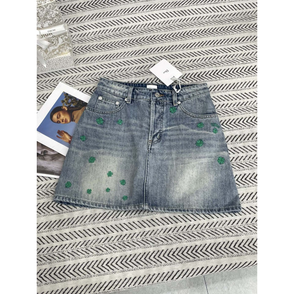 사계초 자수 알파벳 데님 반스커트
