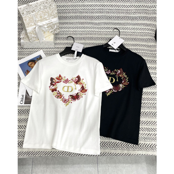 나비 자수 CD 알파벳 티셔츠