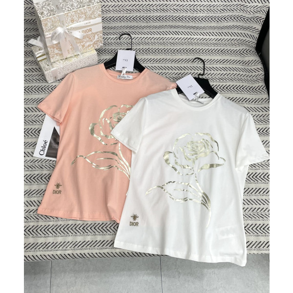 로즈 자수 벌 패턴 티셔츠